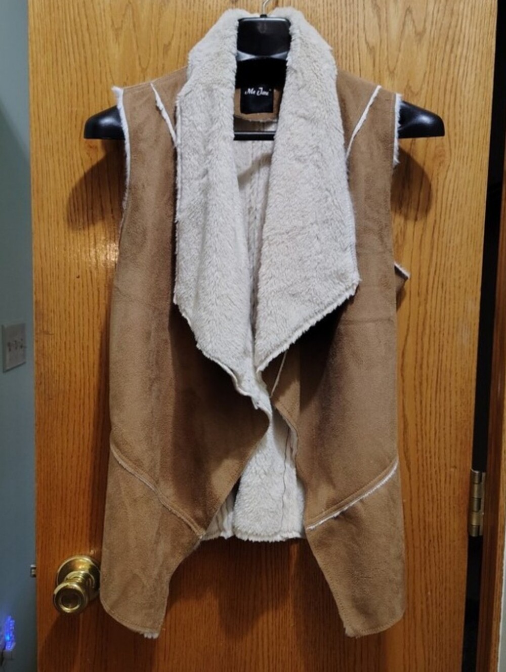 Me Jane Size S Tan Faux Suede Cream Sherpa Shearling Draped Vest